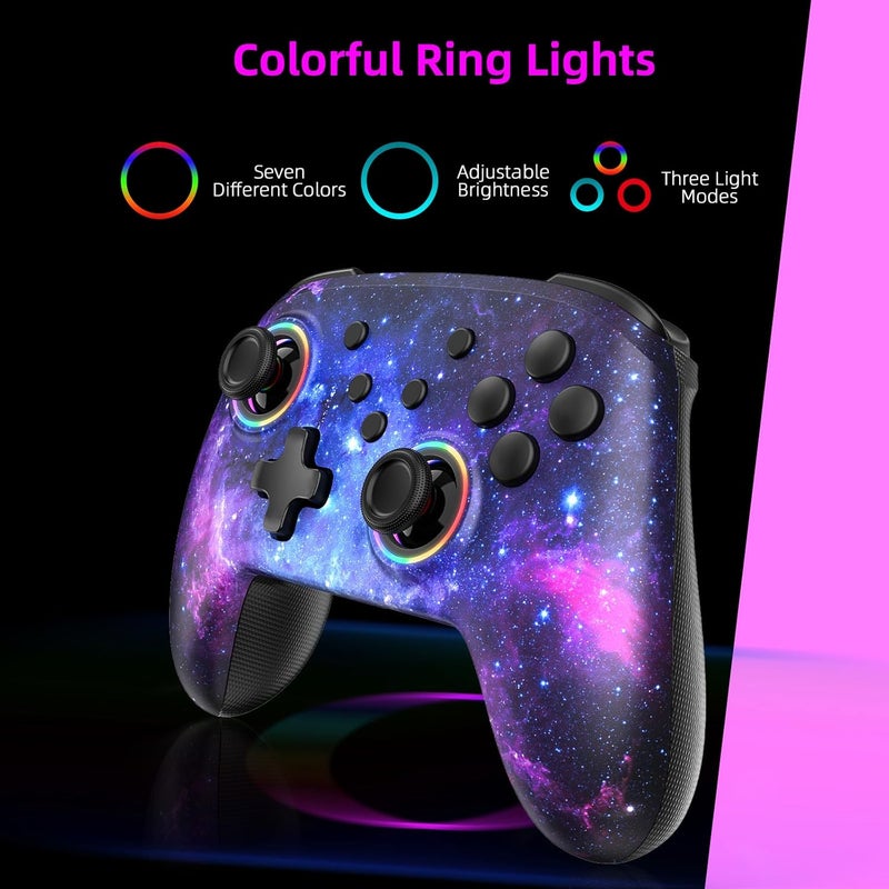 NEXIGO Wireless Controller (No Deadzone) for Switch 2 and Switch, Bluetooth Controllers for Nintendo Switch with Vibration, Motion, Turbo and LED Light (Cosmic Nebula) - Image 3